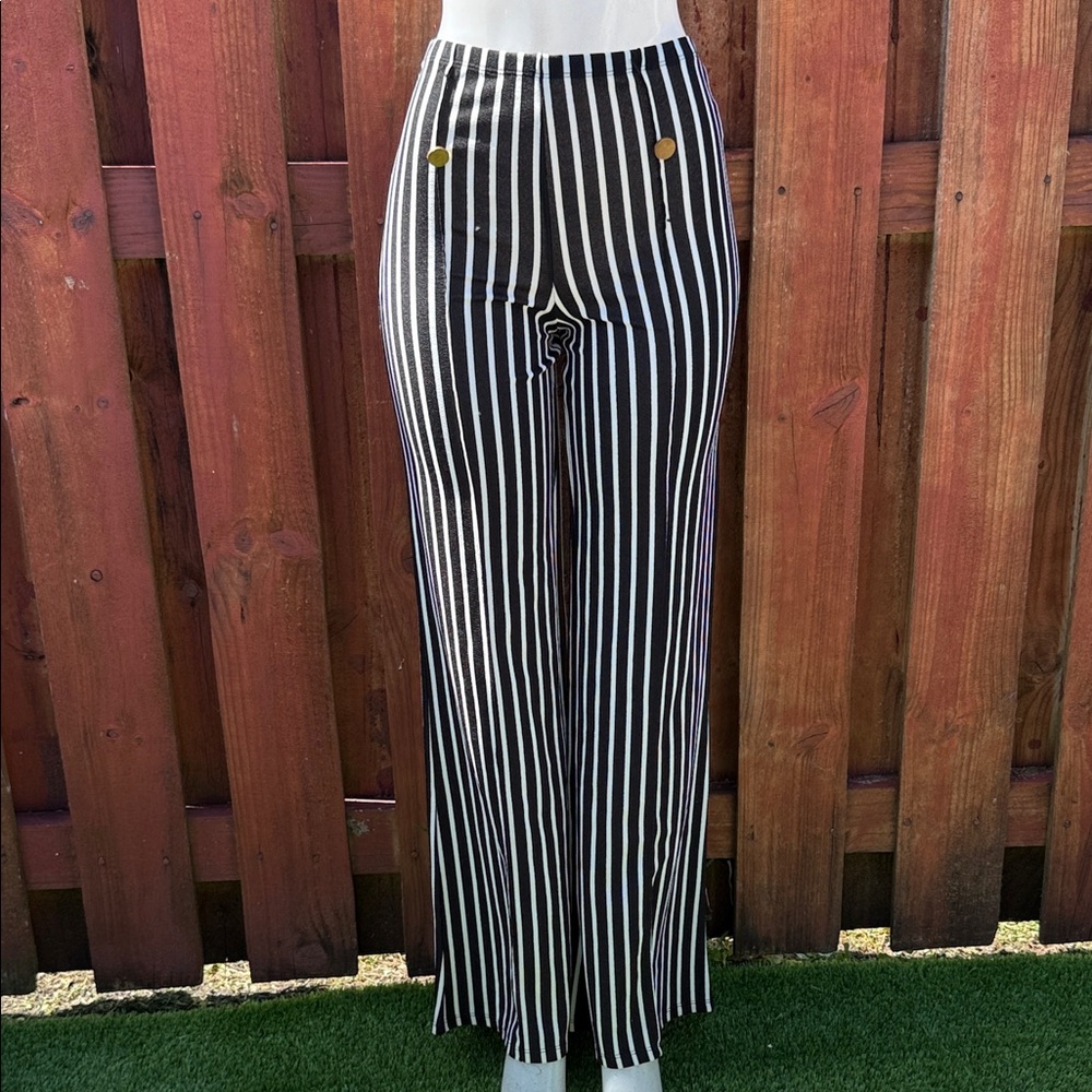 SHEIN Black and White Striped Wide Leg Pants Size XL